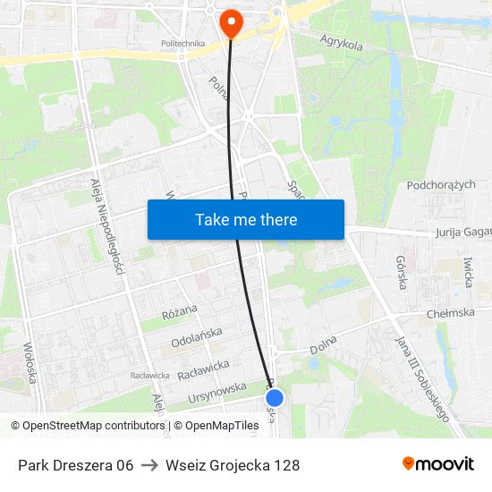 Park Dreszera 06 to Wseiz Grojecka 128 map