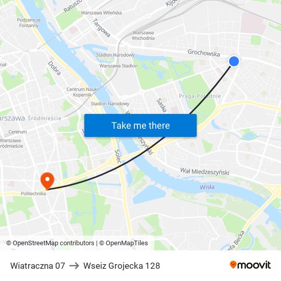 Wiatraczna 07 to Wseiz Grojecka 128 map