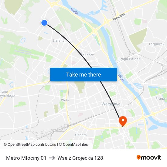 Metro Młociny 01 to Wseiz Grojecka 128 map