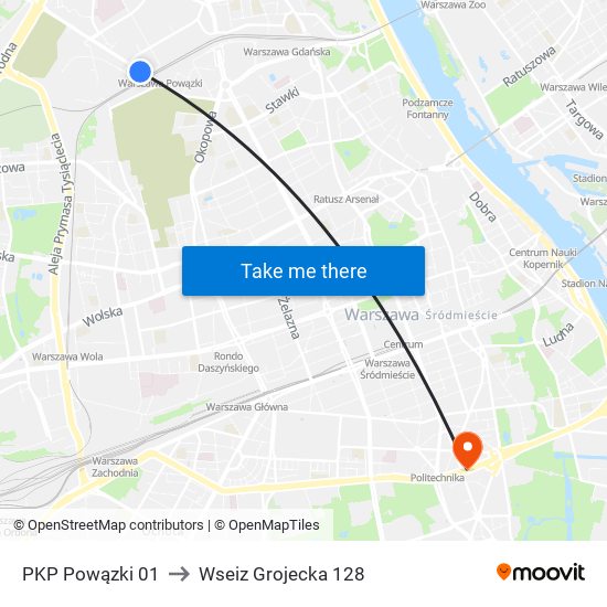 PKP Powązki 01 to Wseiz Grojecka 128 map