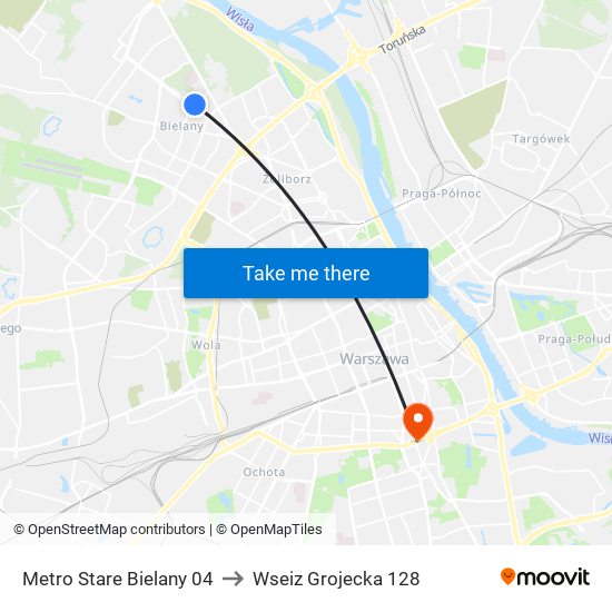 Metro Stare Bielany to Wseiz Grojecka 128 map