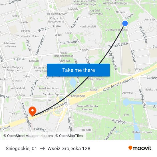 Śniegockiej 01 to Wseiz Grojecka 128 map