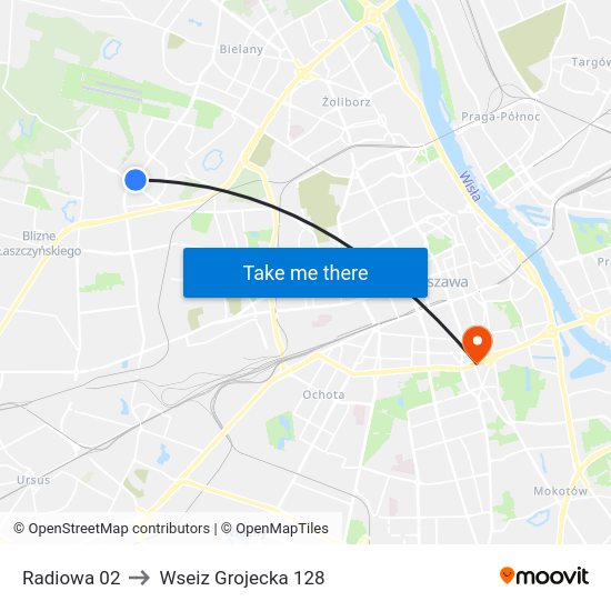 Radiowa to Wseiz Grojecka 128 map