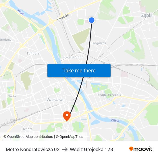 Metro Kondratowicza to Wseiz Grojecka 128 map