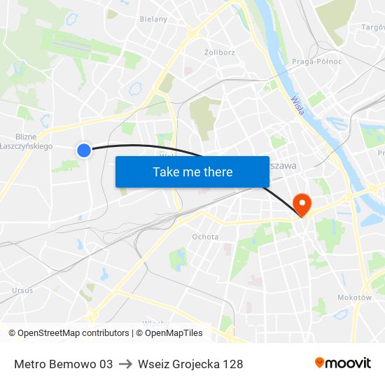 Metro Bemowo to Wseiz Grojecka 128 map