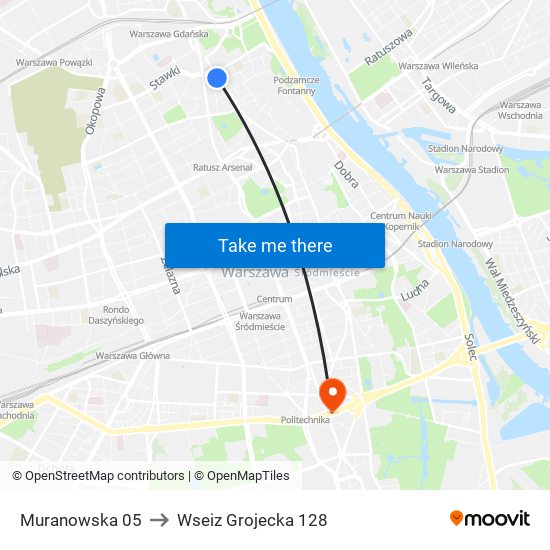 Muranowska 05 to Wseiz Grojecka 128 map