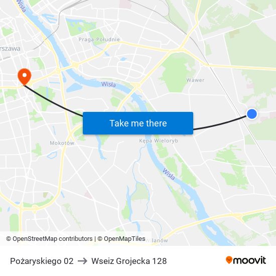 Pożaryskiego 02 to Wseiz Grojecka 128 map