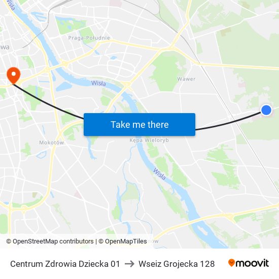 Centrum Zdrowia Dziecka 01 to Wseiz Grojecka 128 map