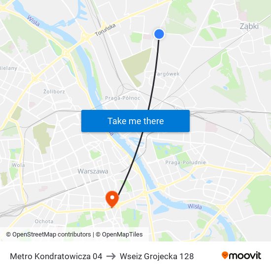 Metro Kondratowicza to Wseiz Grojecka 128 map