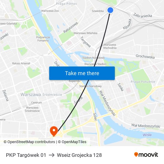 PKP Targówek 01 to Wseiz Grojecka 128 map