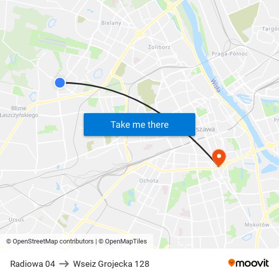 Radiowa 04 to Wseiz Grojecka 128 map