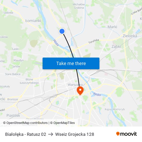 Białołęka - Ratusz 02 to Wseiz Grojecka 128 map