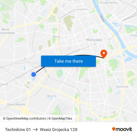 Techników 01 to Wseiz Grojecka 128 map