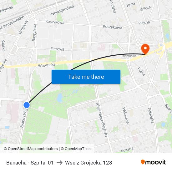 Banacha-Szpital to Wseiz Grojecka 128 map