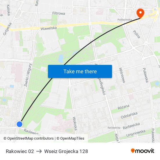 Rakowiec 02 to Wseiz Grojecka 128 map