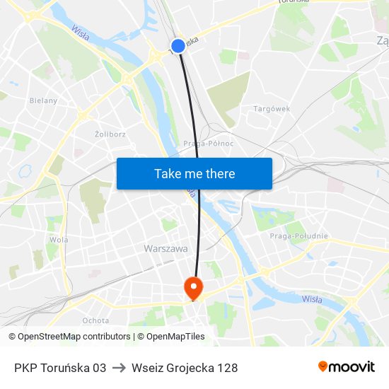 PKP Toruńska 03 to Wseiz Grojecka 128 map