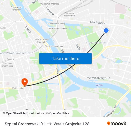 Szpital Grochowski 01 to Wseiz Grojecka 128 map