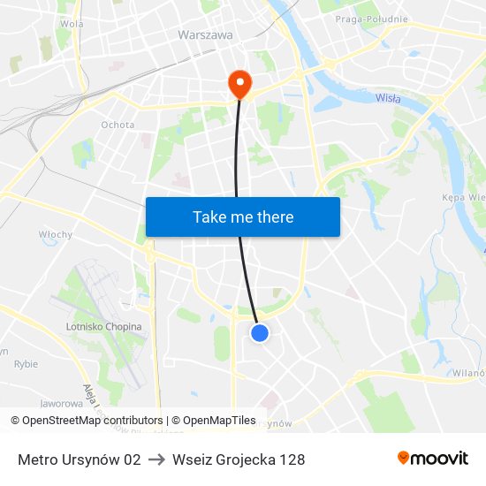 Metro Ursynów 02 to Wseiz Grojecka 128 map