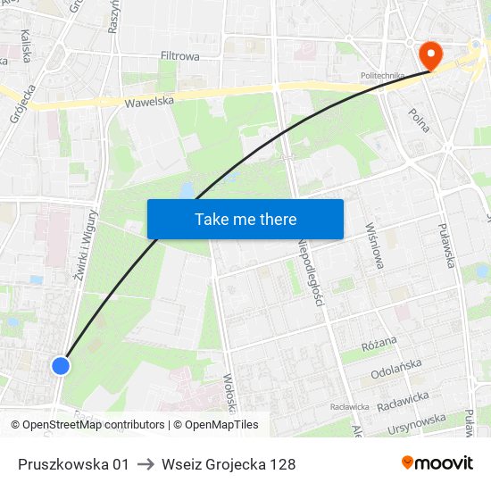 Pruszkowska 01 to Wseiz Grojecka 128 map