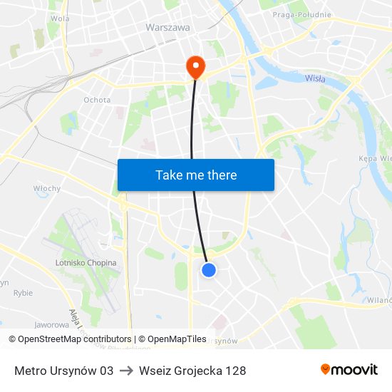 Metro Ursynów 03 to Wseiz Grojecka 128 map