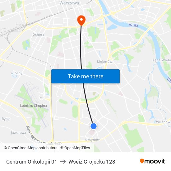 Centrum Onkologii to Wseiz Grojecka 128 map