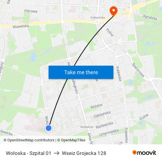 Wołoska - Szpital 01 to Wseiz Grojecka 128 map