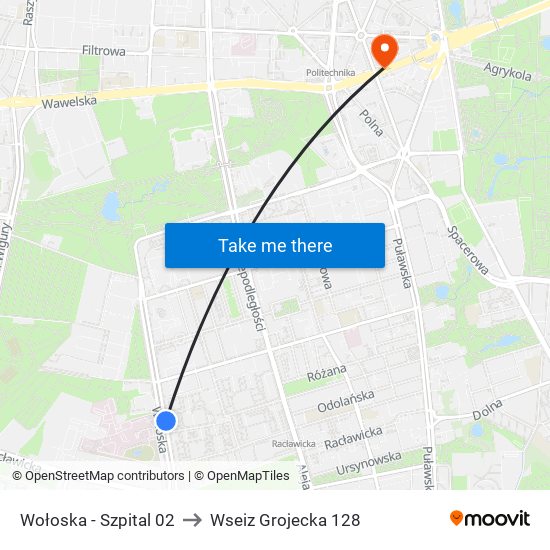 Wołoska - Szpital 02 to Wseiz Grojecka 128 map