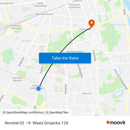 Novotel 02 to Wseiz Grojecka 128 map