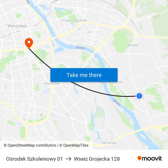 Ośrodek Szkoleniowy 01 to Wseiz Grojecka 128 map