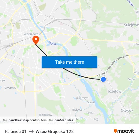 Falenica 01 to Wseiz Grojecka 128 map