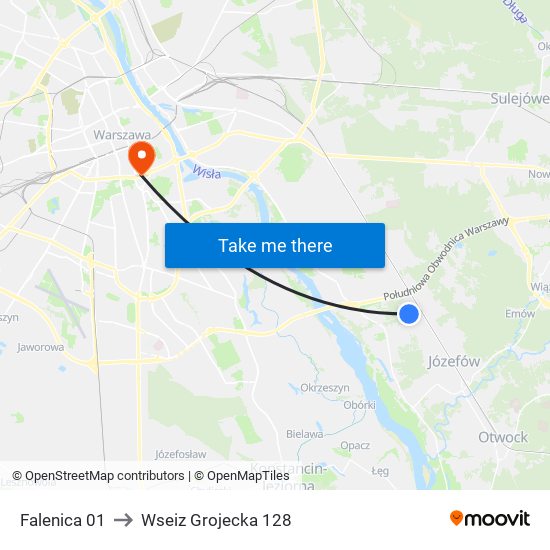 Falenica to Wseiz Grojecka 128 map