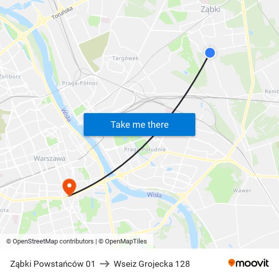 Ząbki Powstańców 01 to Wseiz Grojecka 128 map