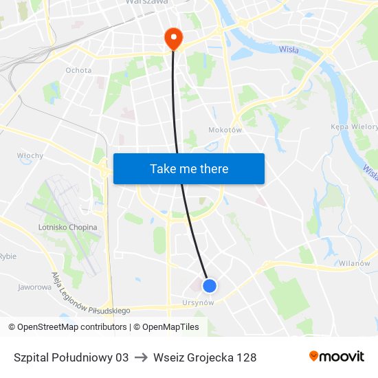 Szpital Południowy 03 to Wseiz Grojecka 128 map