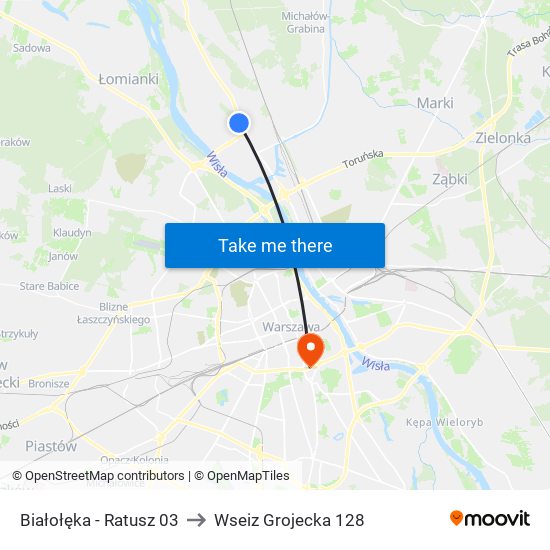 Białołęka - Ratusz 03 to Wseiz Grojecka 128 map