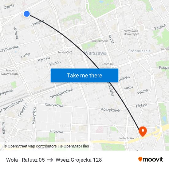 Wola - Ratusz 05 to Wseiz Grojecka 128 map