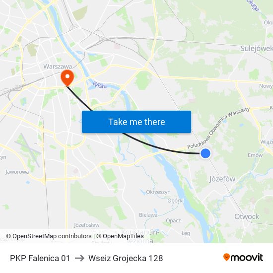 PKP Falenica 01 to Wseiz Grojecka 128 map