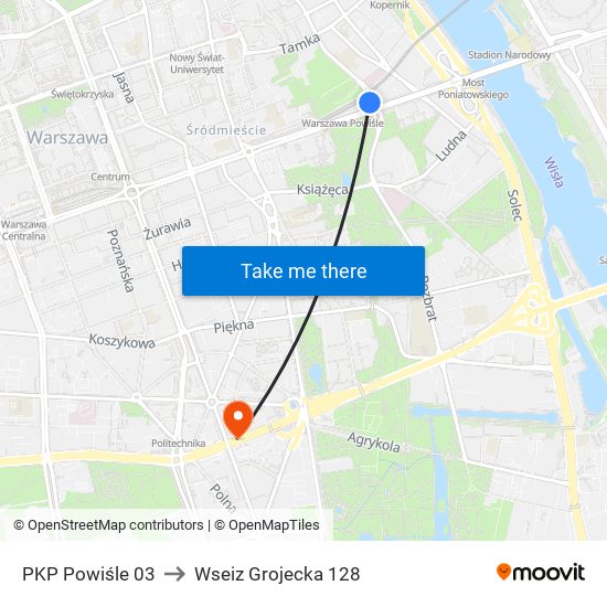 PKP Powiśle 03 to Wseiz Grojecka 128 map