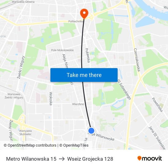 Metro Wilanowska to Wseiz Grojecka 128 map