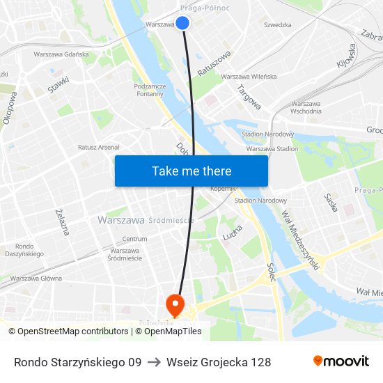 Rondo Starzyńskiego 09 to Wseiz Grojecka 128 map