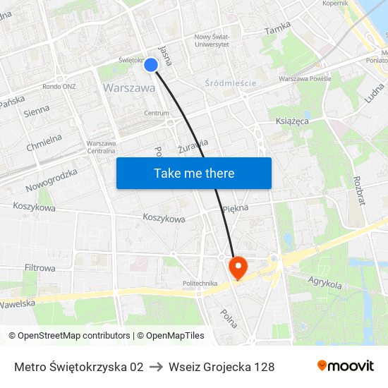 Metro Świętokrzyska 02 to Wseiz Grojecka 128 map