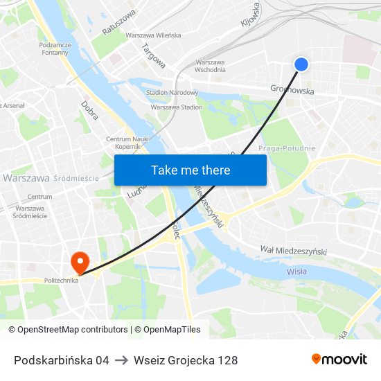 Podskarbińska 04 to Wseiz Grojecka 128 map