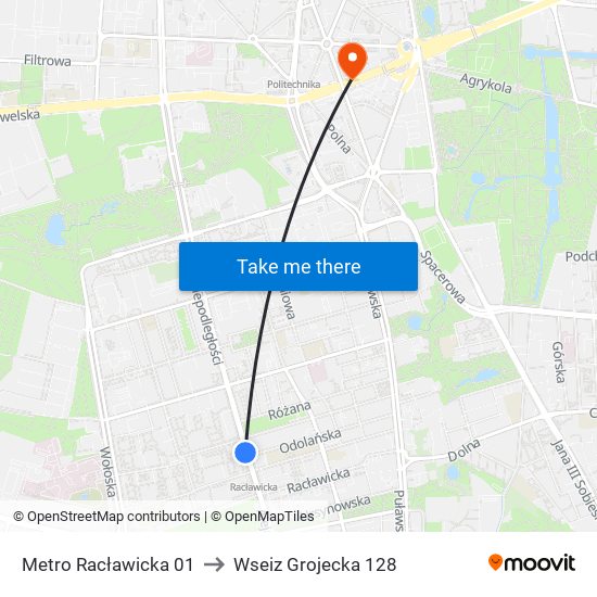 Metro Racławicka to Wseiz Grojecka 128 map