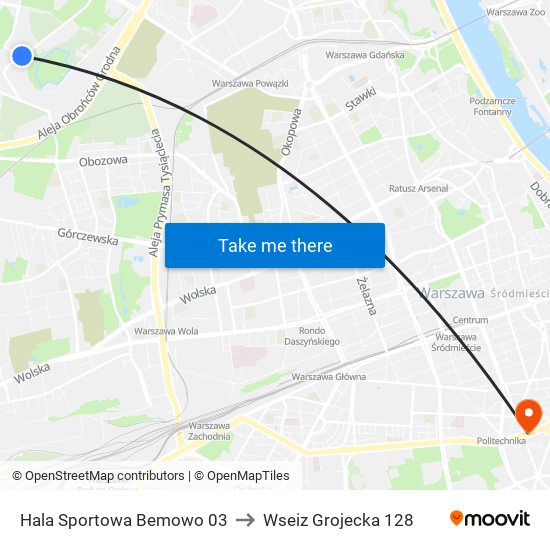 Hala Sportowa Bemowo to Wseiz Grojecka 128 map