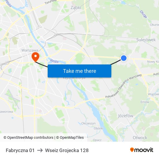 Fabryczna 01 to Wseiz Grojecka 128 map