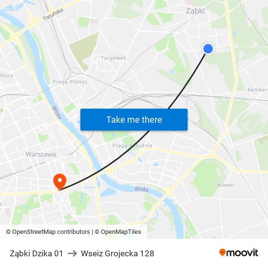 Ząbki Dzika 01 to Wseiz Grojecka 128 map