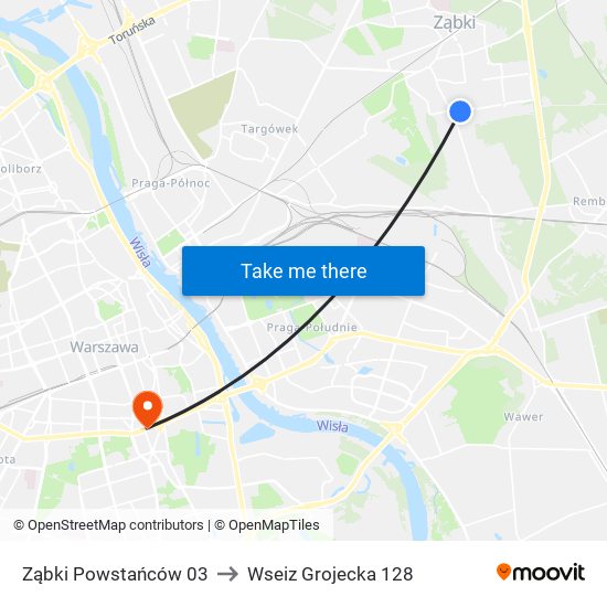 Ząbki Powstańców 03 to Wseiz Grojecka 128 map