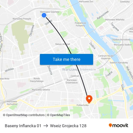 Baseny Inflancka 01 to Wseiz Grojecka 128 map