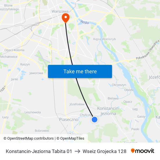 Konstancin-Jeziorna Tabita 01 to Wseiz Grojecka 128 map