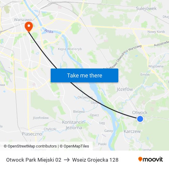 Otwock Park Miejski 02 to Wseiz Grojecka 128 map
