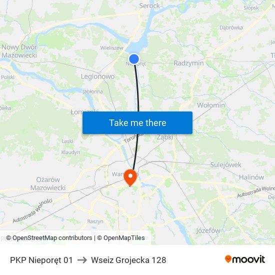 PKP Nieporęt 01 to Wseiz Grojecka 128 map